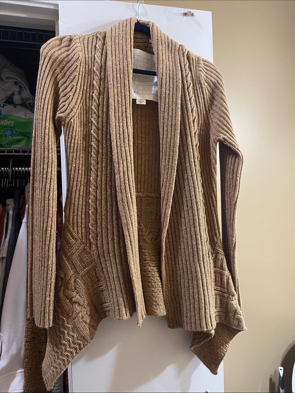 Anthropologie Camel Ribbed Open-Front Women's Sweater Cardigan